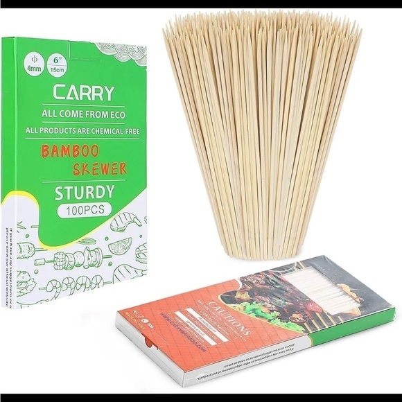 Natural Bamboo Skewers Sticks Barbecue Skewers BBQ Needle Kebab Sticks 8" 100ct - Picture 1 of 7